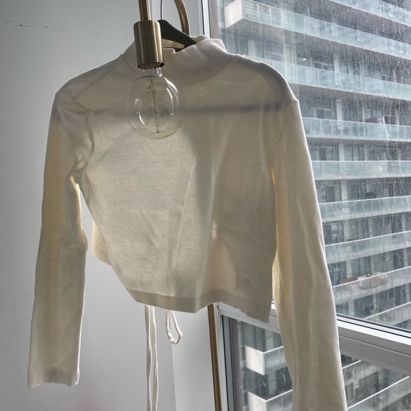 OAK + FORT mock neck ribbed open-back long sleeve top - Picture 1 of 3